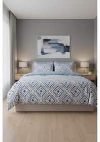 Resim Mavi Geometrik Çizgi Çift Kişilik %100 Pamuk Nevresim Takımı MAVI 