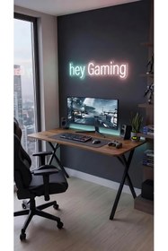 Resim hey modüler mobilya 120 cm Gaming Profesyonel Oyuncu Masası Ceviz Tabla, Siyah Metal Ayaklı Hey Gaming 