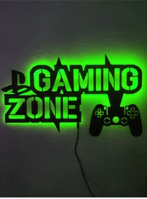 Resim Gaming Zone Led Işıklı Oyuncu Gamer Tablo - Ahşap Duvar Dekorasyon 