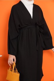 Resim CNG MODA Kadın Bej Ayrobin Kuşaklı Kimono Düz Kimona 