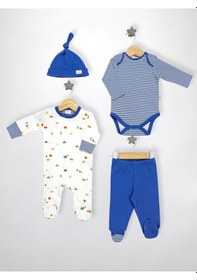 Resim Sezgibaby Kale 4'lü Erkek Bebek Tulum Çoklu Set Mavi 
