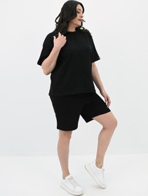 Resim Kadın Büyük Beden Kol Detaylı Şortlu Takım 8101-24 - 3XL / Ekru 