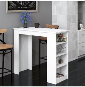 Resim Bicabin Bicabin Tekila Raflı Bar Masası, Yemek, Mutfak Masası Beyaz 
