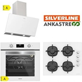 Resim Silverline 3457 Soho Beyaz Cam Ankastre Set Yüksek Performans 5 Yıl Garanti (3457 Soho 60+CS5343W01+BO6502W02) A Enerji Sınıfı 