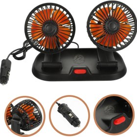 Resim Araç Içi Vantilatör 360° Dönebilen Torpido Üstü Çift Başlıklı Vantilatör 12V Uyumlu Çakmaklık Girişli Soğutucu Fan 