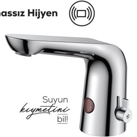 Resim Çift Su Girişli Yandan Kumandalı Fotoselli Lavabo Armatürü 