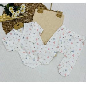 Resim Minisse Baskılı Çıtçıtlı Badi, Alt Ve Müslin Battaniyeli Yenidoğan Bebek 3lü Set Kalp Çiçek 