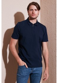 Resim Buratti Pamuklu Regular Fit Yarım Fermuarlı Erkek Polo Yaka T Shirt 5902972 Indigo 