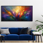 Resim Yağlı Boya Dokulu Tablo Renkli Soyut Çiçekler Siyah Çerçeveli U02029-178883 