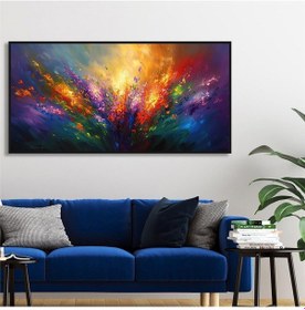 Resim Yağlı Boya Dokulu Tablo Renkli Soyut Çiçekler Siyah Çerçeveli U02029-178883 