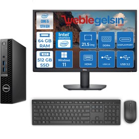 Resim Dell Optiplex 7010MFF Intel Core i5 13500T 64GB 512GB SSD Dell 21.5 Monitör Windows 11 Pro Mini Masaüstü Bilgisayar NPN013O7010MFF22 