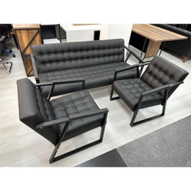 Resim ENG OFİS MOBİLYALARI MAYA 3+1+1 DERİ OTURMA GRUBU MODERN OFİS KOLTUK TAKIMI 