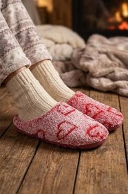 Resim Gezer Kadın Kışlık Nakışlı Kalp Tasarım Rahat Taban Ev Bahçe Gondol Terlik GT1KZM.16059.00 