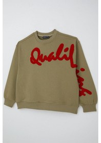 Resim Locoloco Kız Çocuk Sweatshirt Kabartma Yazı Baskılı 9-14 Yaş, Haki Yeşil Haki Yeşil 