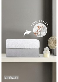 Resim 2'li Gri-beyaz El Havlusu - 50x90 Cm, 225 Gr, %100 Pamuk, Spa Ve Otel Havlusu Gri - Beyaz 