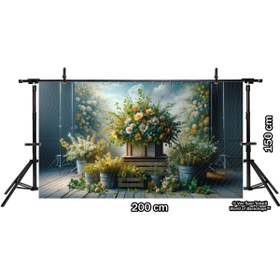Resim Venspor Çiçek Aranjmanlı ve Ahşap Kasalar Temalı Arkaplan, 200x150cm, Fon, Duvar Örtüsü 