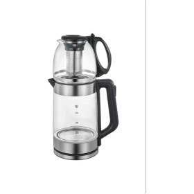 Resim Cam Demlik ve Kettle Seti, Siyah, Dayanıklı ve Şık Tasarım 