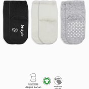 Resim Nessiworld Bistyle Basic Kaymaz Penye Soket Çorap 3'Lü BS10106 Siyah Ekru Gri 