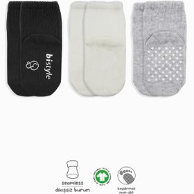 Resim Nessiworld Bistyle Basic Kaymaz Penye Soket Çorap 3'Lü BS10106 Siyah Ekru Gri 