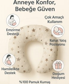 Resim FeyzaDesign Bej Yıldız Desenli Emzirme ve Destek Yastığı, Rahat Kullanım 