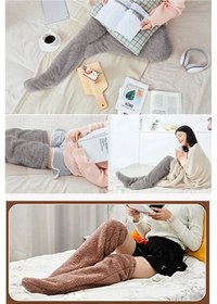 Resim Sauna Suit Koyu Kahve Sock Peluş Uyku Çorabı Welsoft Diz Üstü Oda Çorabı Ayak Isıtıcı Uzun Gonç Çorap Koyu Kahverengi 