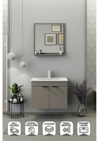 Resim Biani Fix Arya 75 Cm Banyo Dolabı,Seramik Lavabolu, Aynalı,Lavabo Dahil,Mdf,Latte 