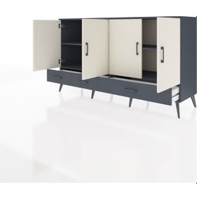 Resim Hyperion Konsol 6 Raflı 3 Çekmeceli 4 Kapaklı 176x44x99 Antrasit- Antrasit-aytaşı/antrasit 