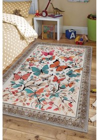 Resim Homshtag Renkli Dokulu Çocuk Odası Halısı Dokuma Kelebek Temalı Halı Çok Renkli 