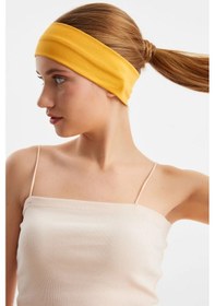 Resim Kadın %100 Pamuklu Penye, Kaymaz, Terletmez, Ultra Hafif, Spor Saç Bandı Bandana - Tek Ebat / Hardal Hardal 