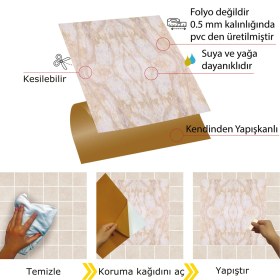Resim Tink Kendinden Yapışkanlı Silinebilir Mermer 019 Desenli Pvc Karo 30 x 30 cm (11 Adet) 1m2 