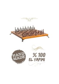 Resim Mc32 Antik Mısır Figürlü Büyük Boy Metal Satranç Takımı - Lüks Hediyelik Satranç Takımı - 30x30cm 