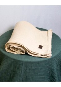 Resim 4 Katlı Müslin Yatak Örtüsü - Battaniye Pike %100 Organik Pamuk Dört Mevsim Yumuşak Gots Sertifikalı Ekru 