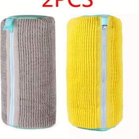 Resim 2 Adet Yeniden Kullanılabilir Ayakkabı Çamaşır Torbası - Dayanıklı Polyester Fermuarlı Sneaker ve Çoğu Ayakkabı İçin, Oval Makine Yıkamaya Uygun Tasarım, Sarı & Gri Renkli Çamaşır Torbaları 