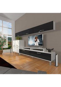 Resim Decoraktiv Ekoflex 8 Slm Krom Ayaklı Tv Ünitesi Tv Sehpası Beyaz - Siyah 