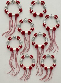 Resim Massaltay 10 Adet Bordo Kına Gecesi Tefi – Üç Boyutlu Lazer Çiçekli ve Kurdele Süslemeli Gelin & Nedime Tefi 