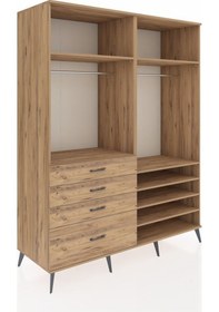 Resim Kronos Gardrop 7 Raflı 4 Çekmeceli 2 Askılı 176x59x221 Çam-çam Çam 