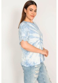Resim Şans Kadın Mavi Batik Desenli Kol Ağzı Dantel Detaylı Bluz 65n33289-sarı Sarı 