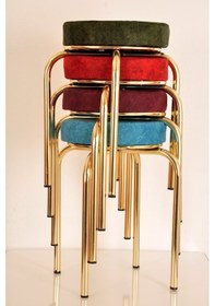 Resim 4 Lü Renkli Silinebilir Kumaş-3 Altın Ahtapot Tabure Mutfak Tabur 