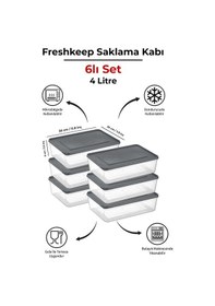 Resim Freshkeep 6 Lı 4l Gri Saklama Kabı - Gıda Koruma, Mikrodalga Ve Dondurucu Uyumlu Gri 