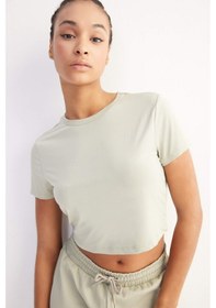 Resim DeFactoFit Crop Bisiklet Yaka Basic Düz Sporcu Kısa Kollu Tişört D7295AX25SPKH513 