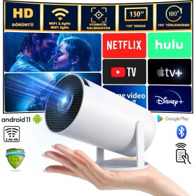 Resim Robeve Mini Projeksiyon Taşınabilir Projeksiyon Cihazı Hd Projeksiyon Cihazı Android 11 Android Tv Projeksiyon Cihazı Ev Sinema Projeksiyon Akıllı Hoparlörlü Projeksiyon Wifi Bluetooth Taşınabilir 