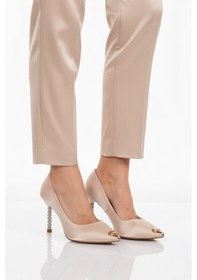 Resim Bej Saten İnce Taşlı Topuklu Kadın Abiye Ayakkabı 357191 Z Bej Saten 