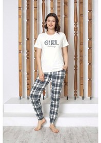 Resim Kadın Düğmesiz Bisiklet Yaka Kısa Kol Cepli Pijama Takımı 001 