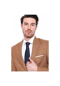 Resim Kendinden Desenli Turuncu Slim Fit Ceket Wessi 001 