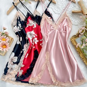 Resim Kadınların Zarif Dantel Detaylı Straplez Gecelik Takımı - 3 Parça, Tüm Mevsimler İçin Uygun, Çiçek Desenli, V-Yaka, Kraliyet Tarzı, Yetişkin, Gecelik Takımı|Çiçek Desenli Gecelik|Dantel Detayları, Kadınlar İçin Uyku Takımı 