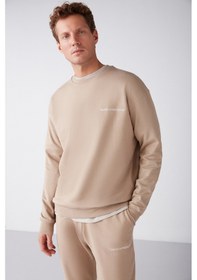 Resim Marshall Erkek Pamuklu Içi Polarlı Nakışlı Relaxed Bej Eşofman Takımı 