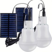 Resim Güneş Enerjili LED Dış Mekan Ampulleri Güneş Panelleri ile - Bahçeler ve Kamp için Şarj Edilebilir Enerji Tasarrufu Asma Işıklar. 