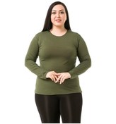 Resim Büyük Beden Bisiklet Yaka Uzun Kollu Viskon Haki Body 