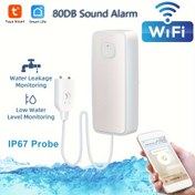 Resim Tuya WiFi Akıllı Su Kaçak Sensörü Su Taşma Seviye Dedektörü Güvenlik Sesli Alarm Sistemi Sel Sızıntı Sensörü Uzaktan İzleme Problu 2*AAA Pilsiz 