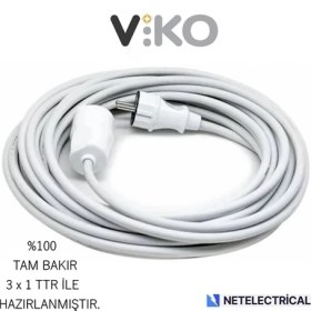 Resim Viko Tekli Topraklı Seyyar Uzatma Kablosu 10 Metre (Tam Bakır 3 x 1 Ttr Kablo) 